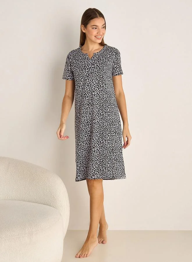 سبلاش فيڤ Knee Length Printed Cotton Night Dress with Short Sleeves